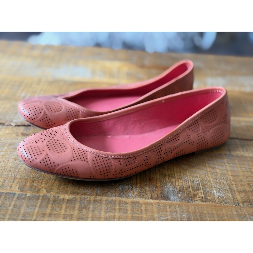 Coach Women's Pink Perforated Leather Monogram Logo Ballet Flats Size 7